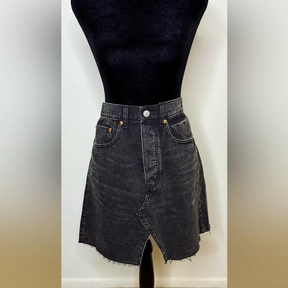 NWT Cheap Monday Organic cotton distressed black denim jean mini skirt Small - Picture 3 of 8